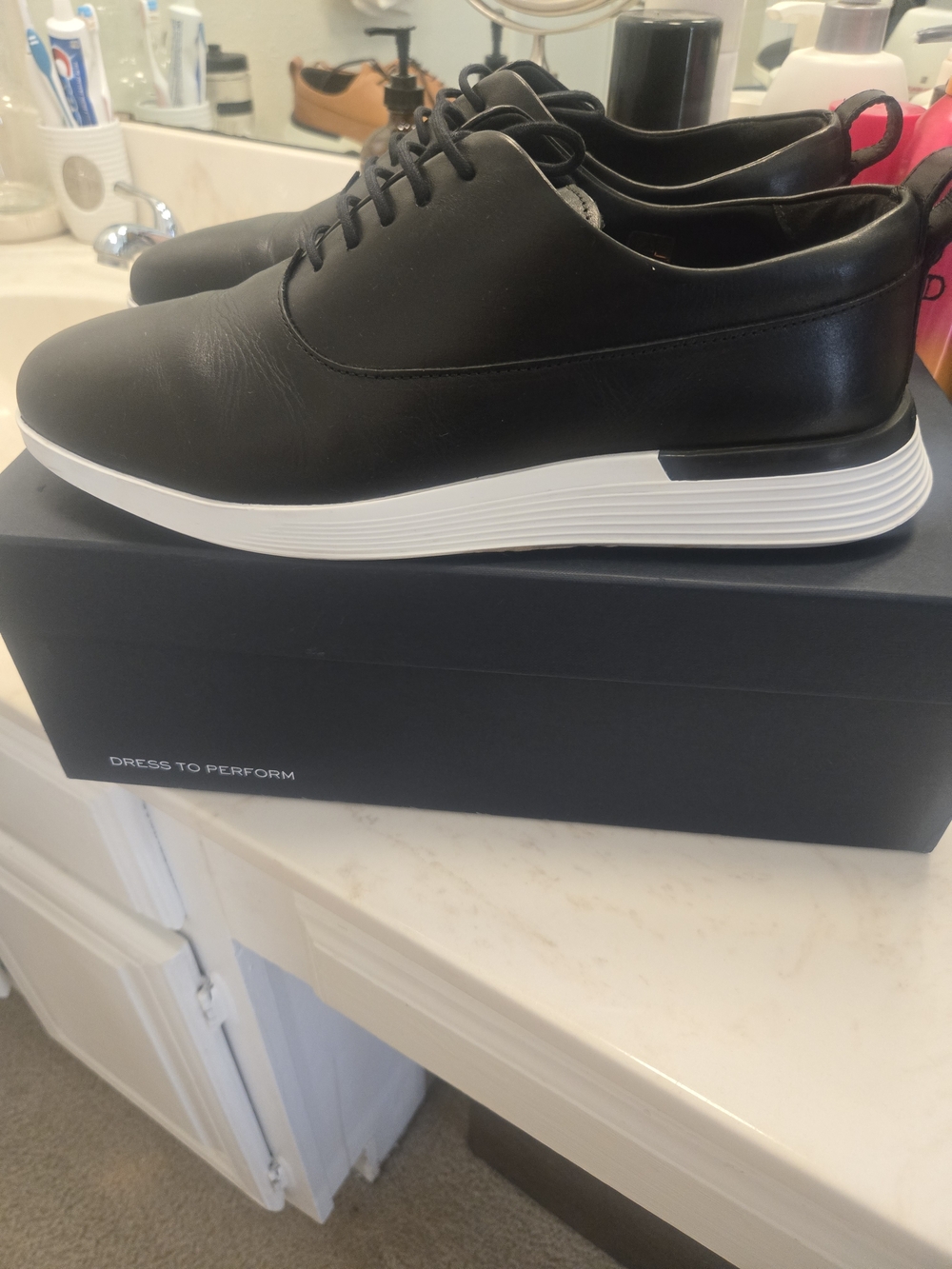 Men's Black Leather Derby Sneakers with White Sole